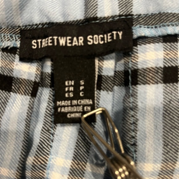 Streetwear Society Light Blue Navy Blue White Plaid Pleated Mini Skirt Small - Picture 3 of 7